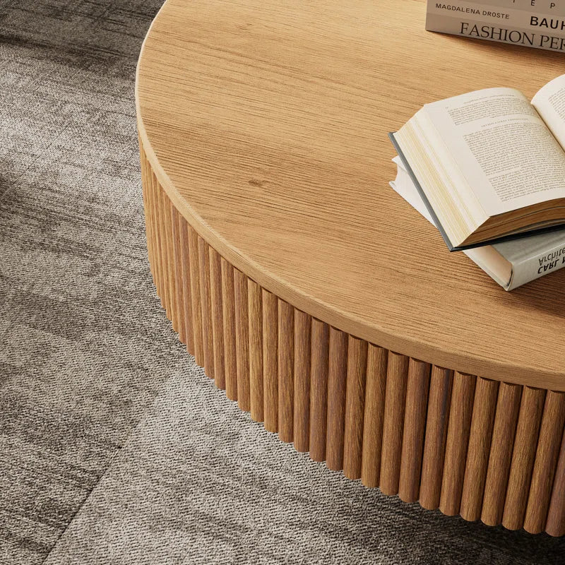Round Coffee Table-Solid Wood Fluted Design