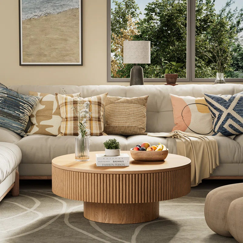 Round Coffee Table-Solid Wood Fluted Design