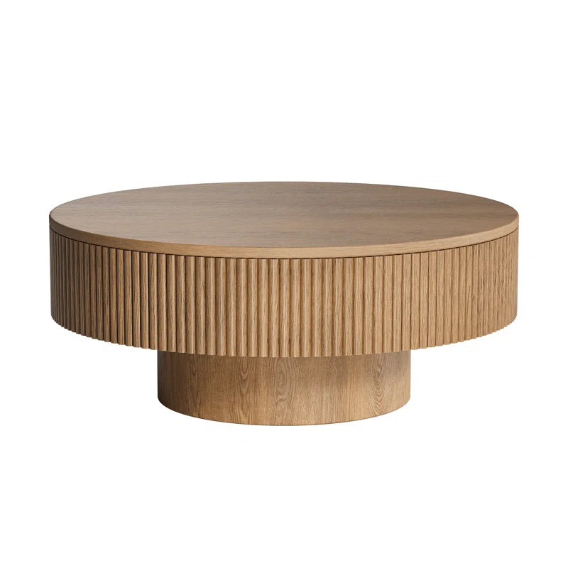 Round Coffee Table-Solid Wood Fluted Design