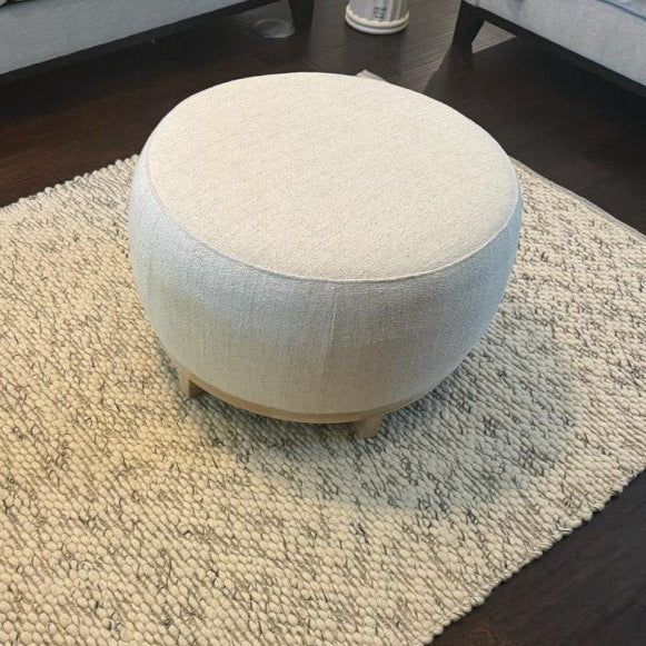 Round Boucle Upholstered Ottoman