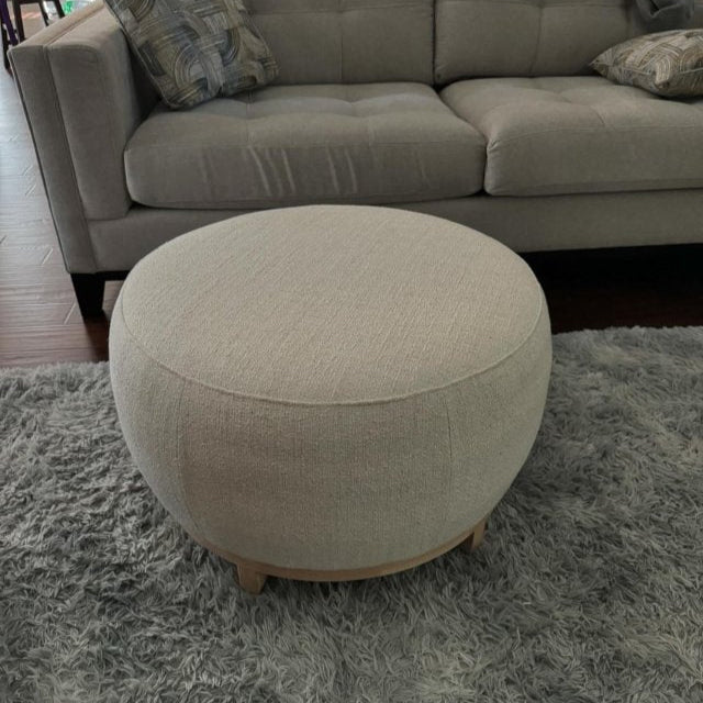 Round Boucle Upholstered Ottoman
