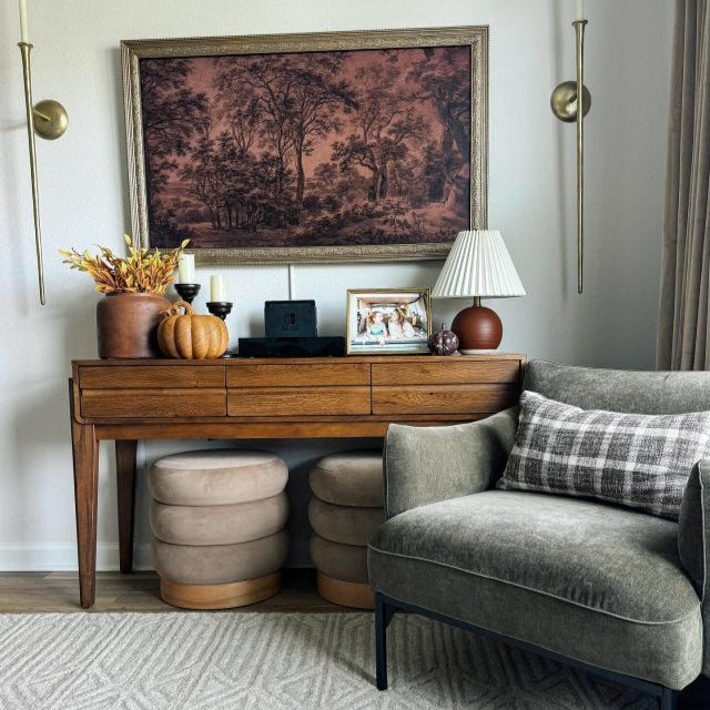 Channel Tufted Ottoman with Wood Base