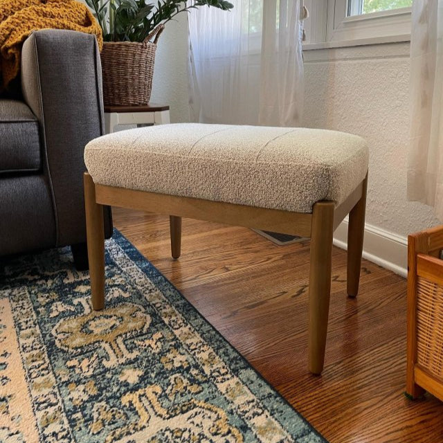 Boucle Upholstered Wood Ottoman