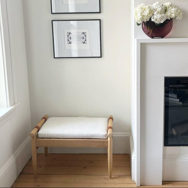 Upholstered Natural Wood Ottoman