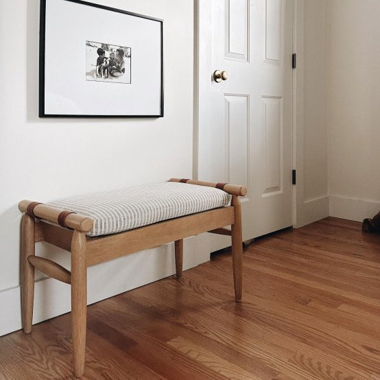 Upholstered Natural Wood Ottoman