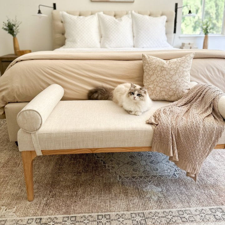 Randolph Upholstered Bench with Bolster Pillows