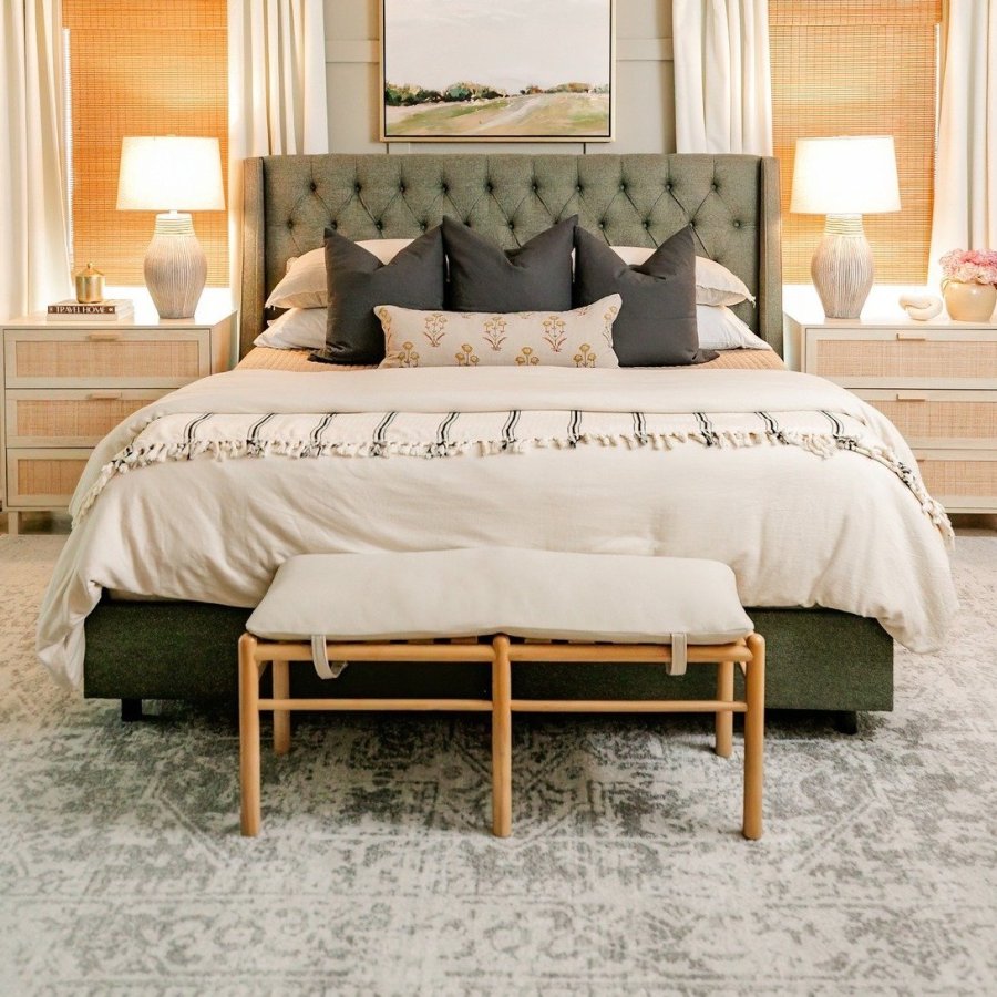 Emery Wood and Upholstered Bench