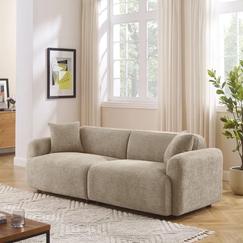 Square Arm Upholstered Sofa with Throw Pillows