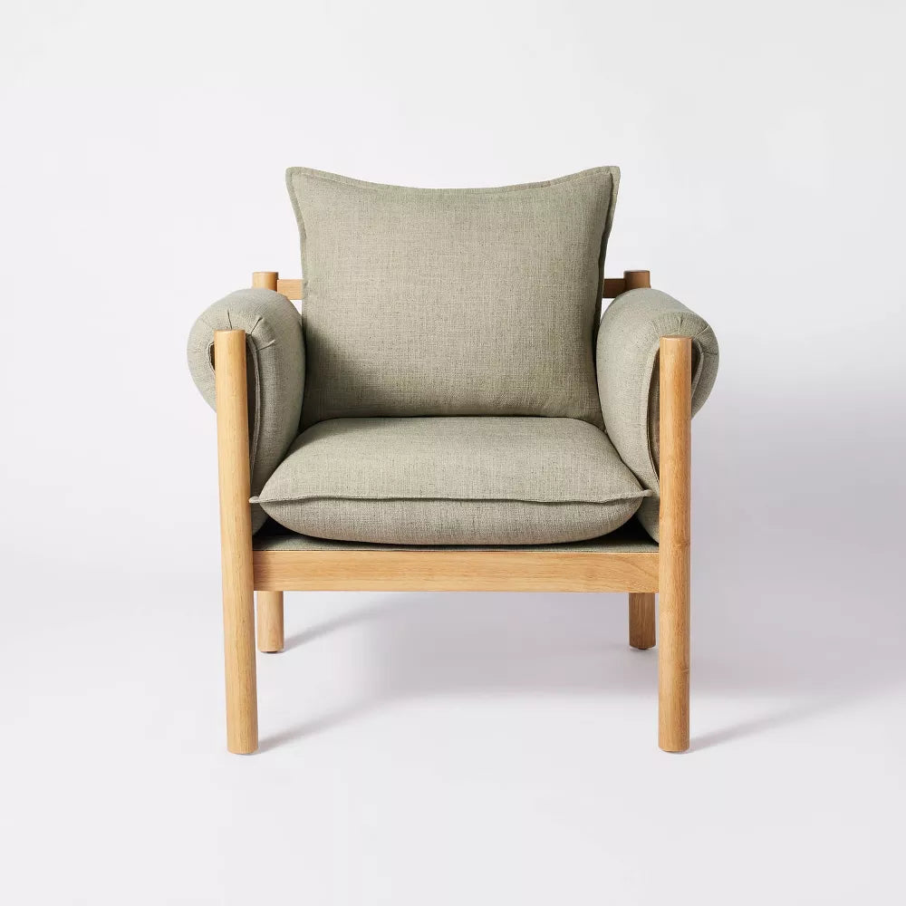 Addy Wood Dowel Accent Chair with Cushion Arms