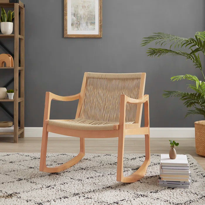 Natural Solid Teak Wood Rocking Chair