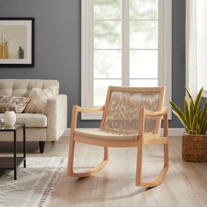 Natural Solid Teak Wood Rocking Chair
