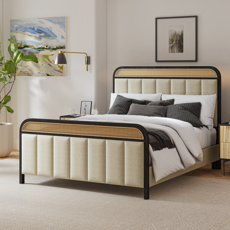 Solano Rattan Upholstered Bed