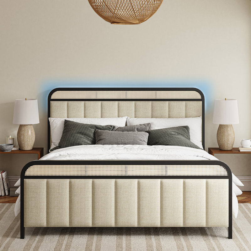 Solano Rattan Upholstered Bed