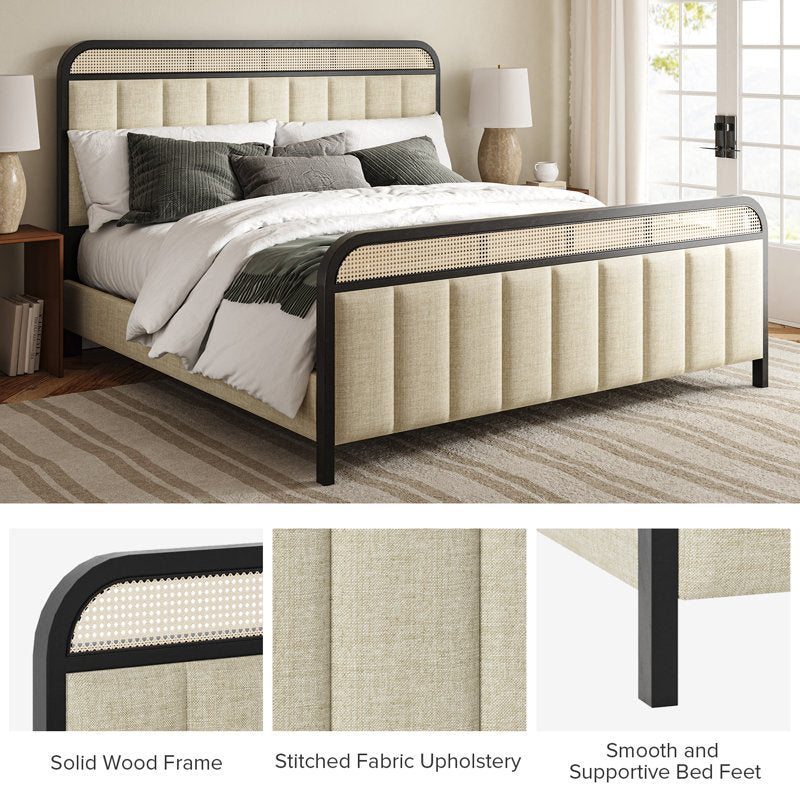 Solano Rattan Upholstered Bed