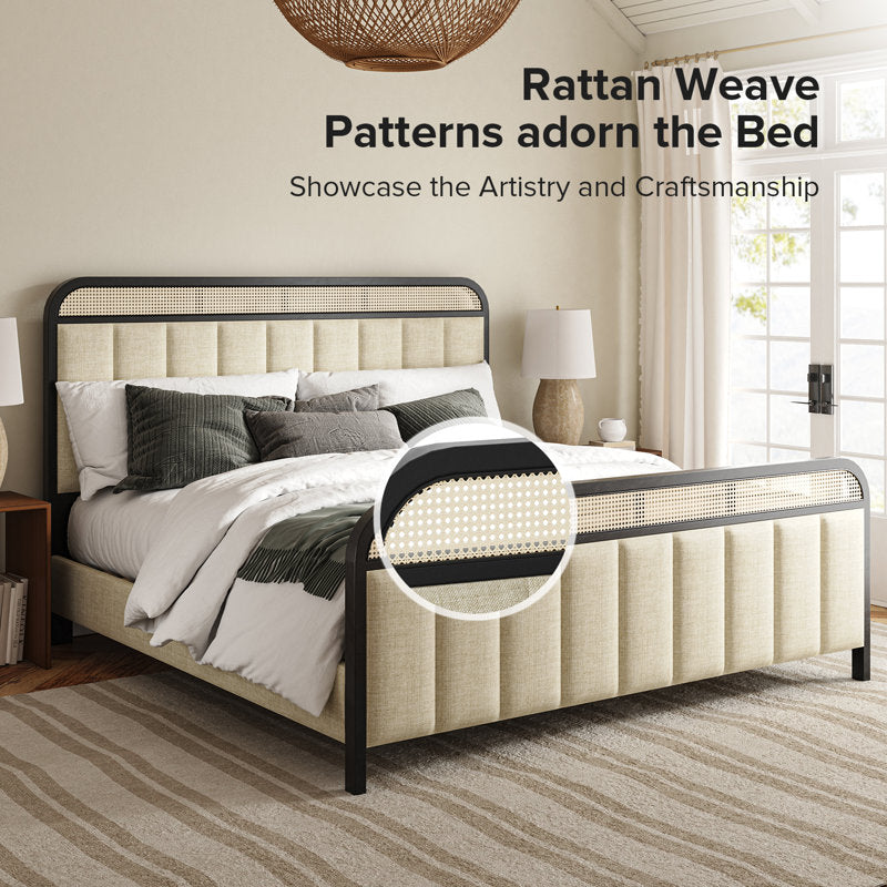 Solano Rattan Upholstered Bed