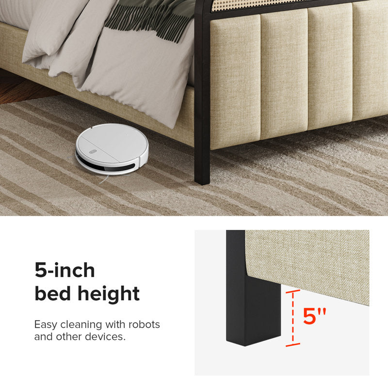Solano Rattan Upholstered Bed