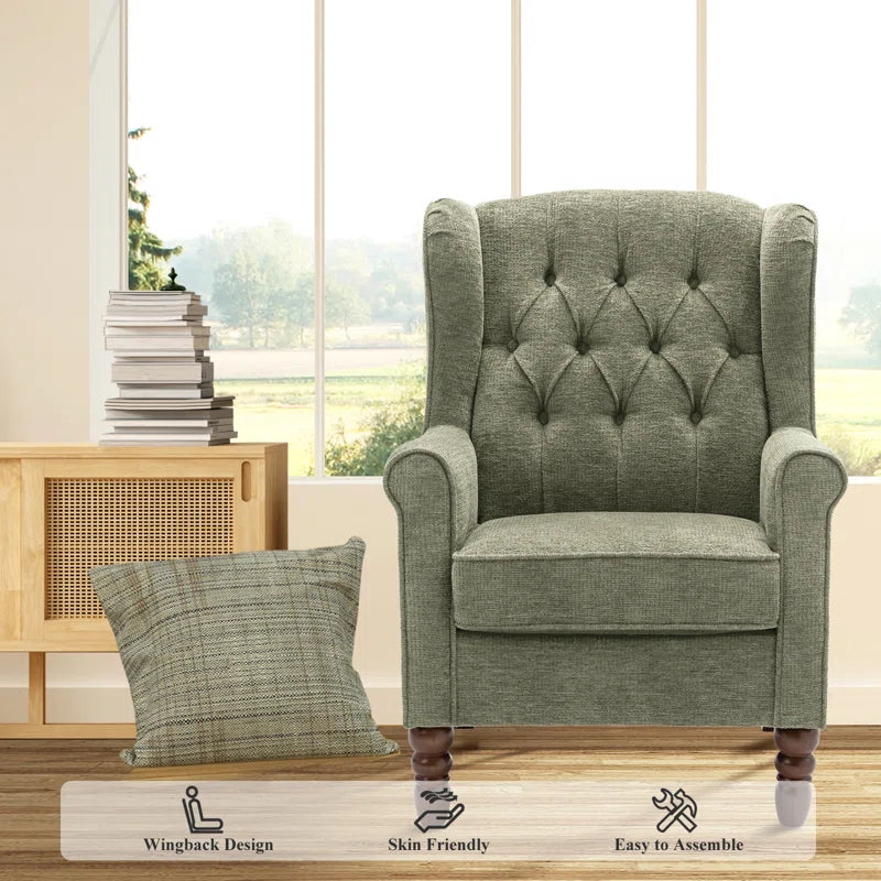 Button-Tufted Accent Chair with Rolled Arm