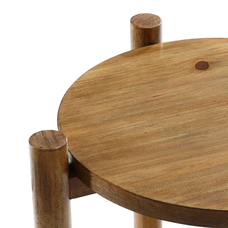 Accent Round End Table with Rattan Shelf