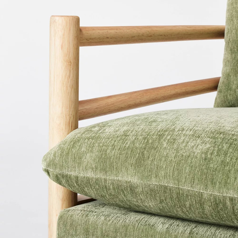 Dowel Velvet Armchair Light Green