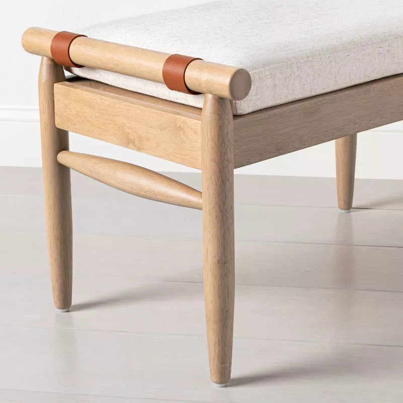 Upholstered Natural Wood Ottoman