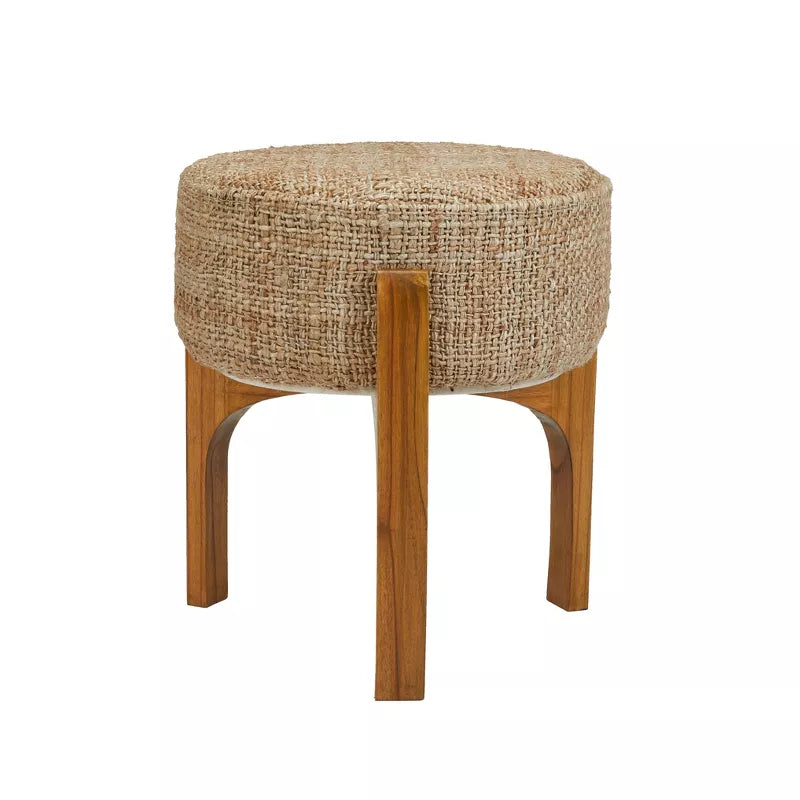 Teak Wood Round Jute Stool