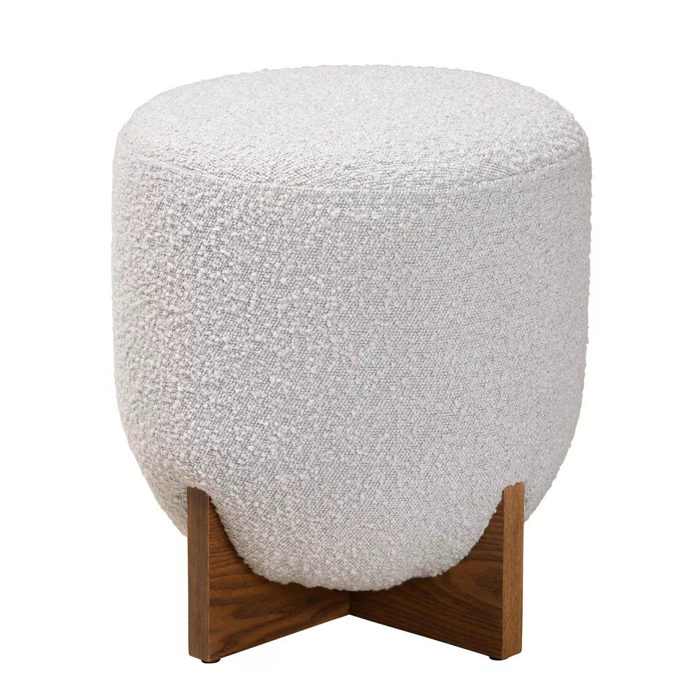 Teakood Boucle Upholstered Ottoman