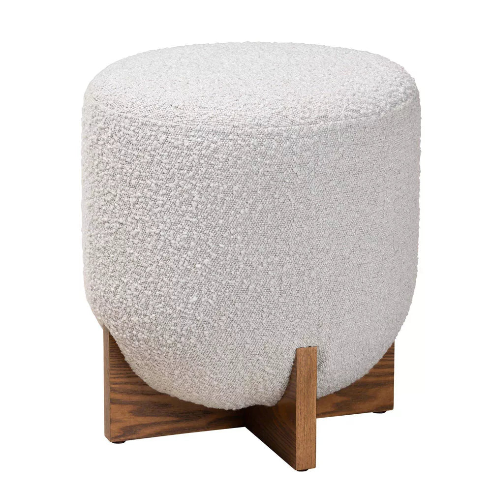 Teakood Boucle Upholstered Ottoman