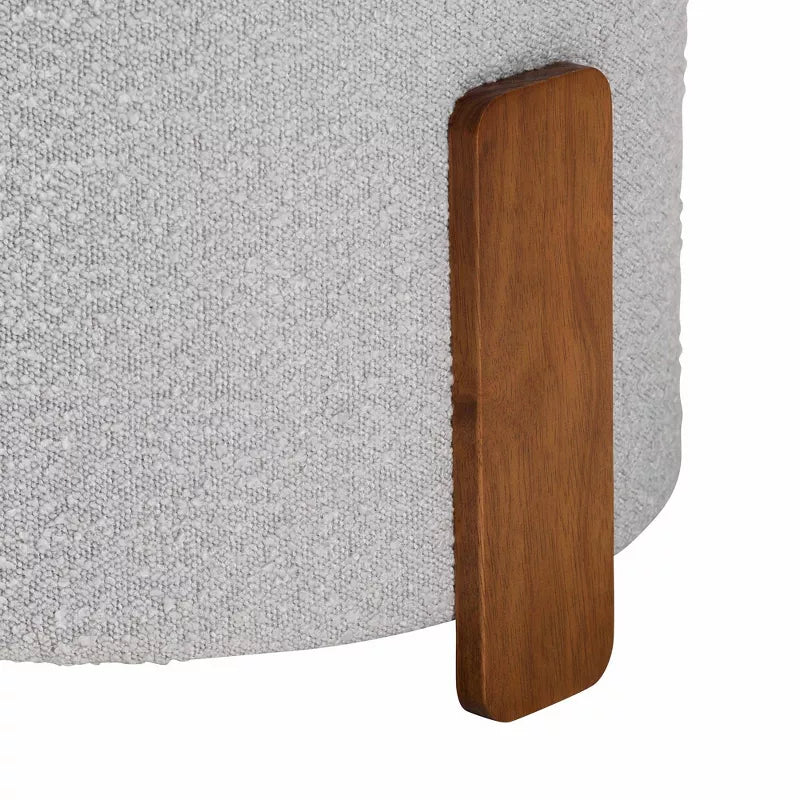 Finlay Boucle Fabric and Wood Ottoman