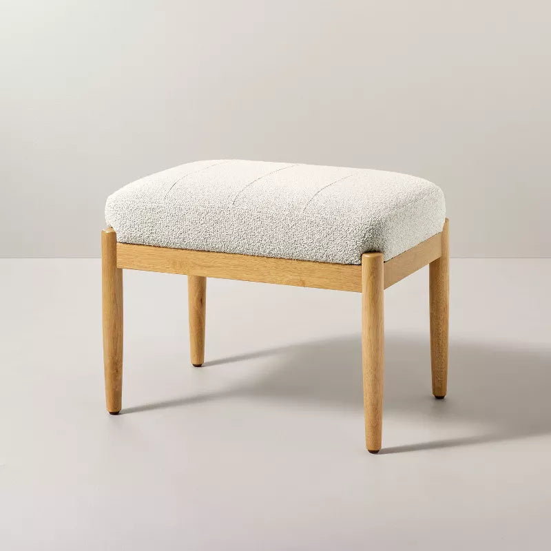 Boucle Upholstered Wood Ottoman