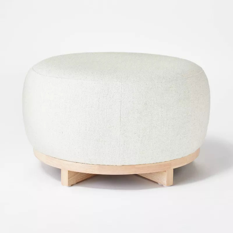 Round Boucle Upholstered Ottoman