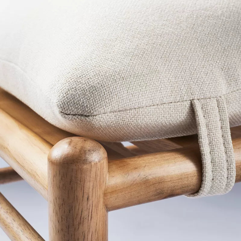 Emery Wood and Upholstered Ottoman with Straps