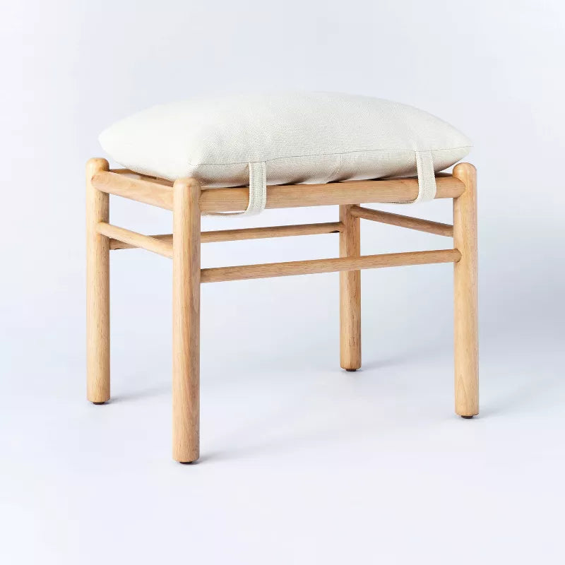 Emery Wood and Upholstered Ottoman with Straps