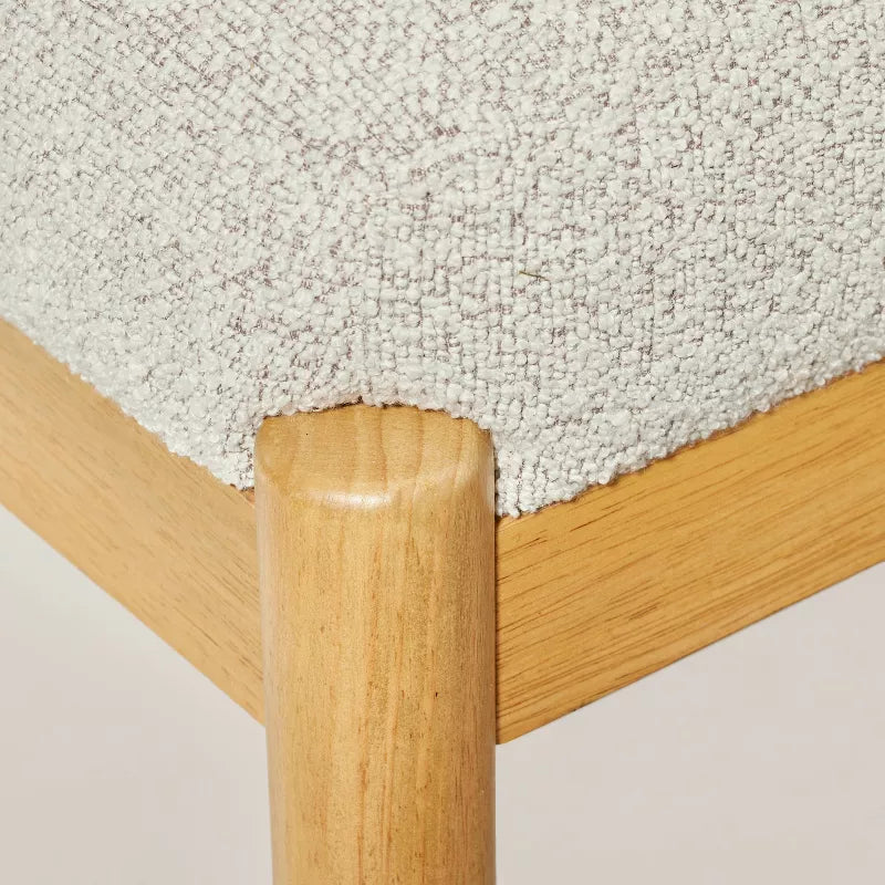 Boucle Upholstered Wood Ottoman