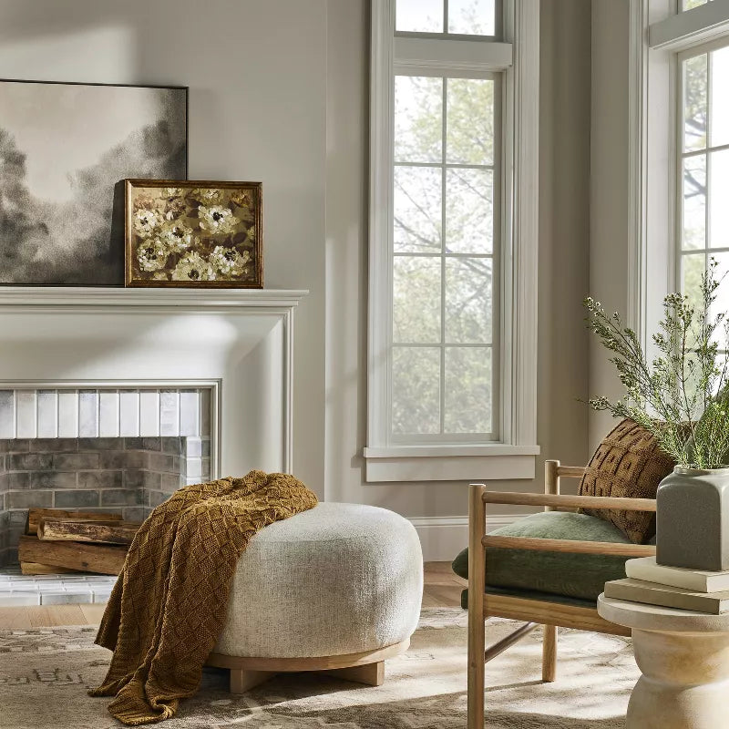 Round Boucle Upholstered Ottoman