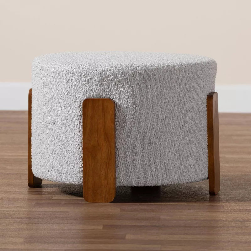 Finlay Boucle Fabric and Wood Ottoman