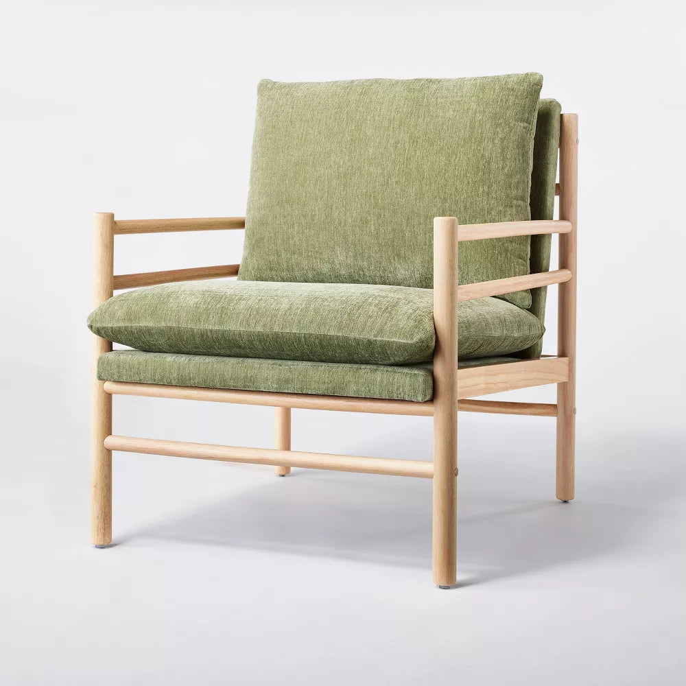 Dowel Velvet Armchair Light Green