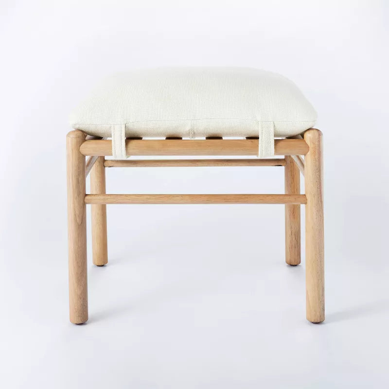 Emery Wood and Upholstered Ottoman with Straps