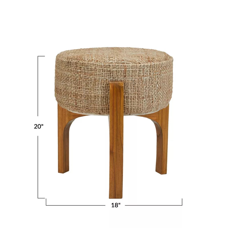 Teak Wood Round Jute Stool