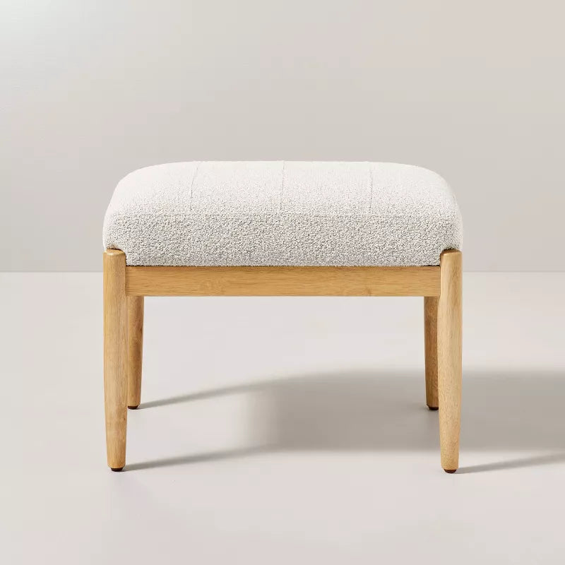 Boucle Upholstered Wood Ottoman