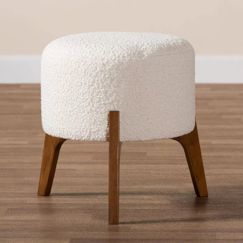 Fabric and Wood Ottoman Footstool
