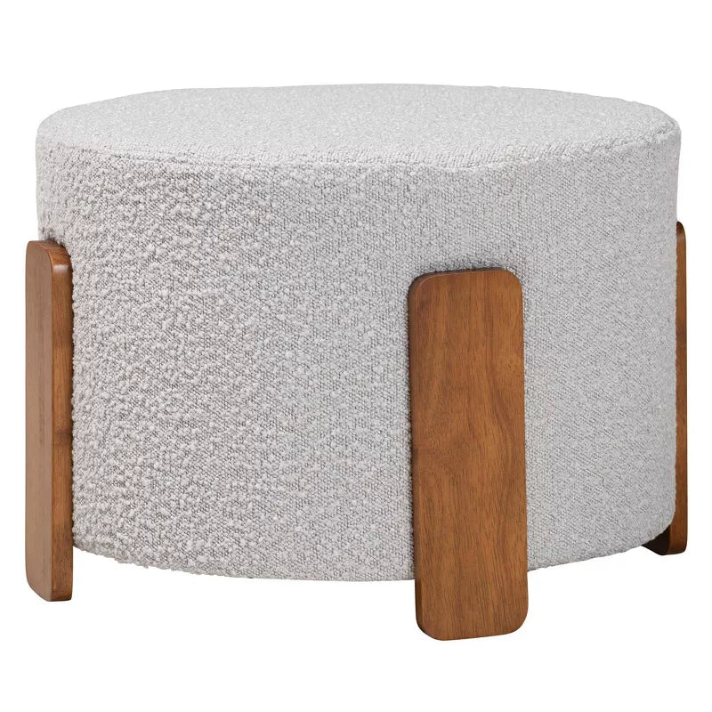 Finlay Boucle Fabric and Wood Ottoman
