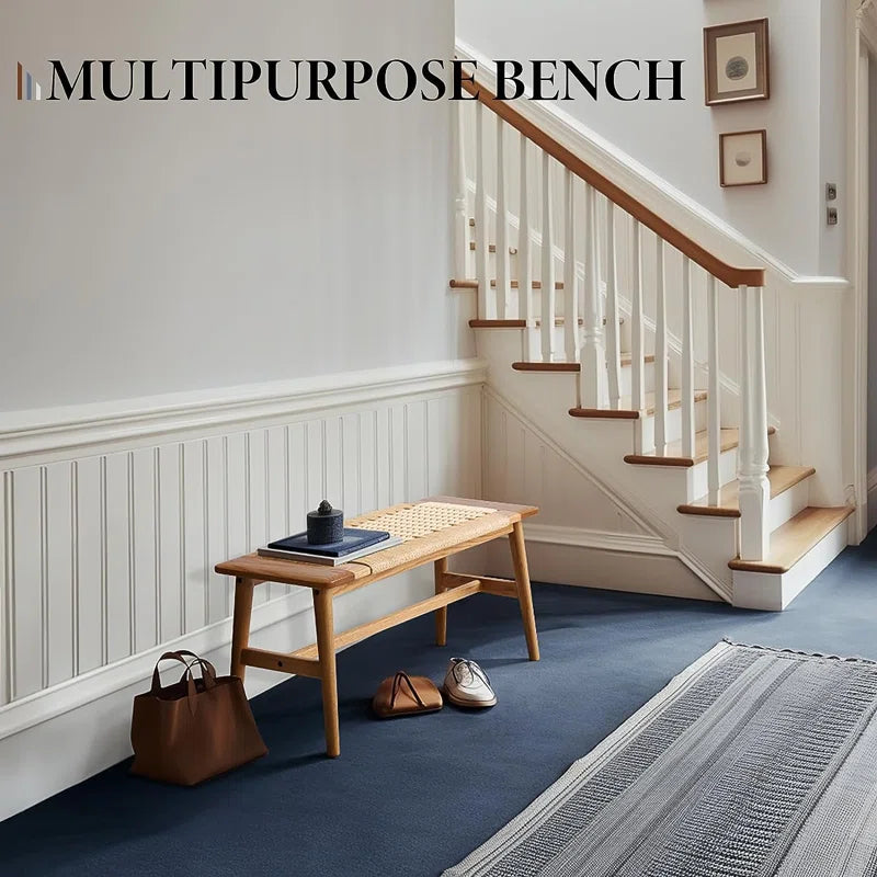 Handwoven Solid Wood Bench
