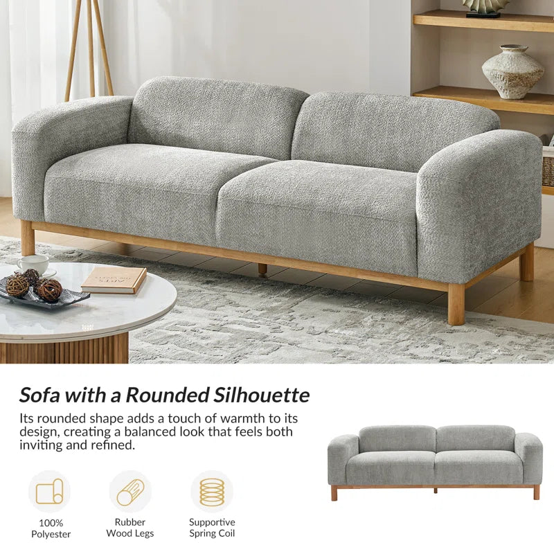 Modern Bouclé Upholstered Sofa with Solid Wood Base