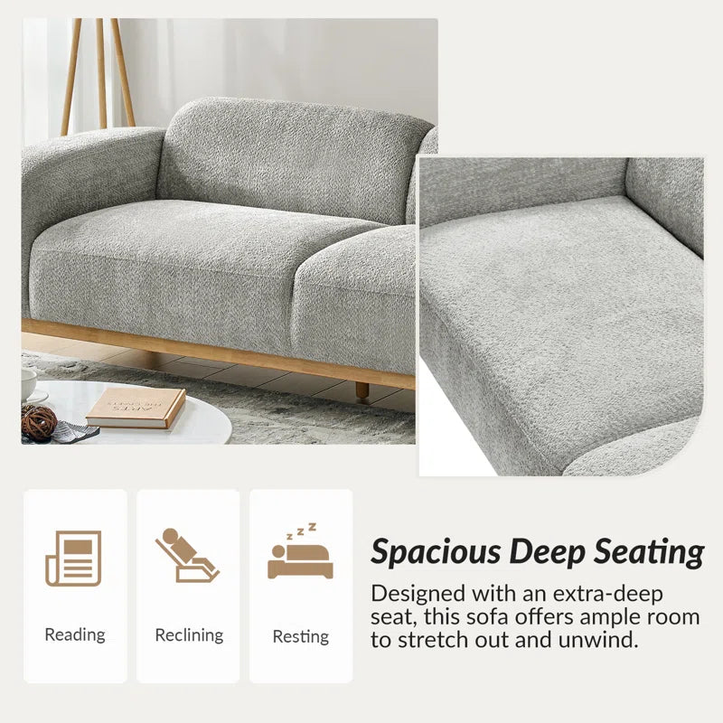 Modern Bouclé Upholstered Sofa with Solid Wood Base