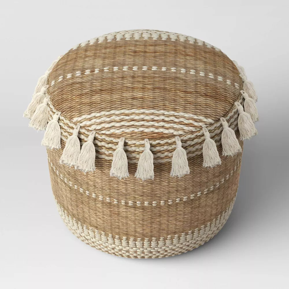 Genna Jute Striped Tassels Pouf