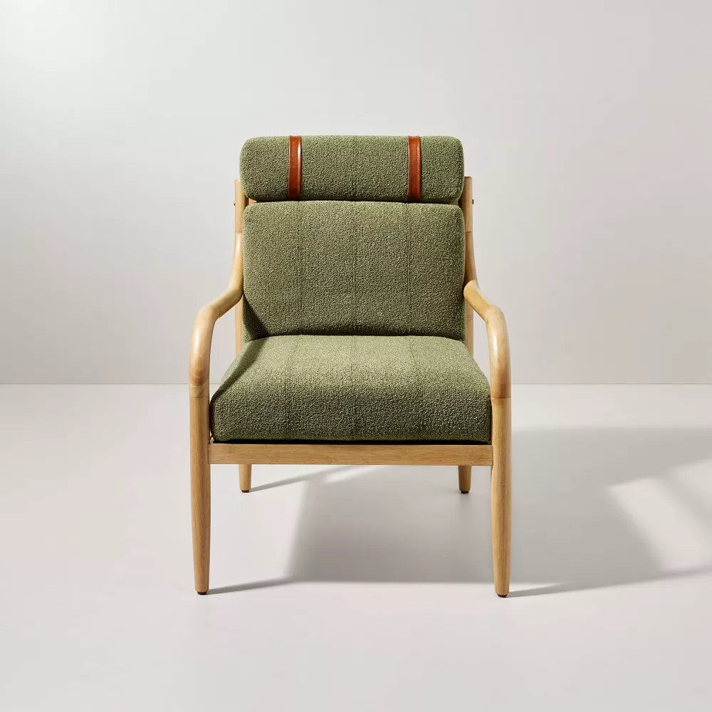 Raw Boucle Upholstered Wood Accent Arm Chair