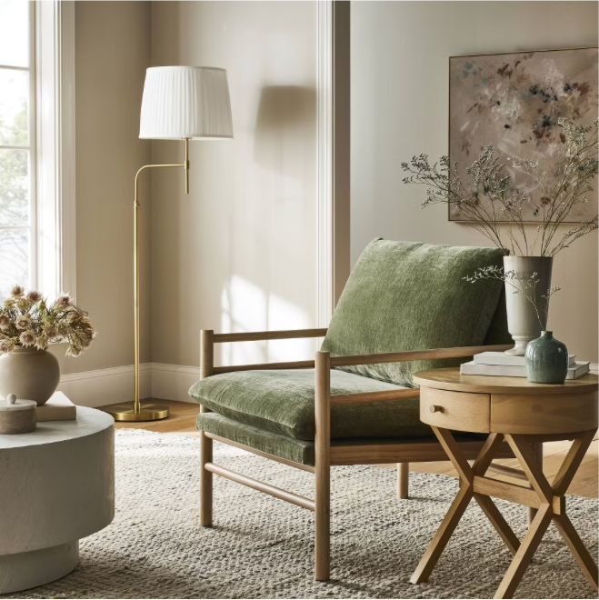 Dowel Velvet Armchair Light Green