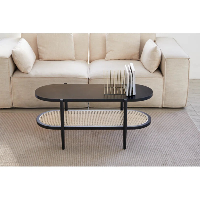Cane & Wood Coffee Table with Storage