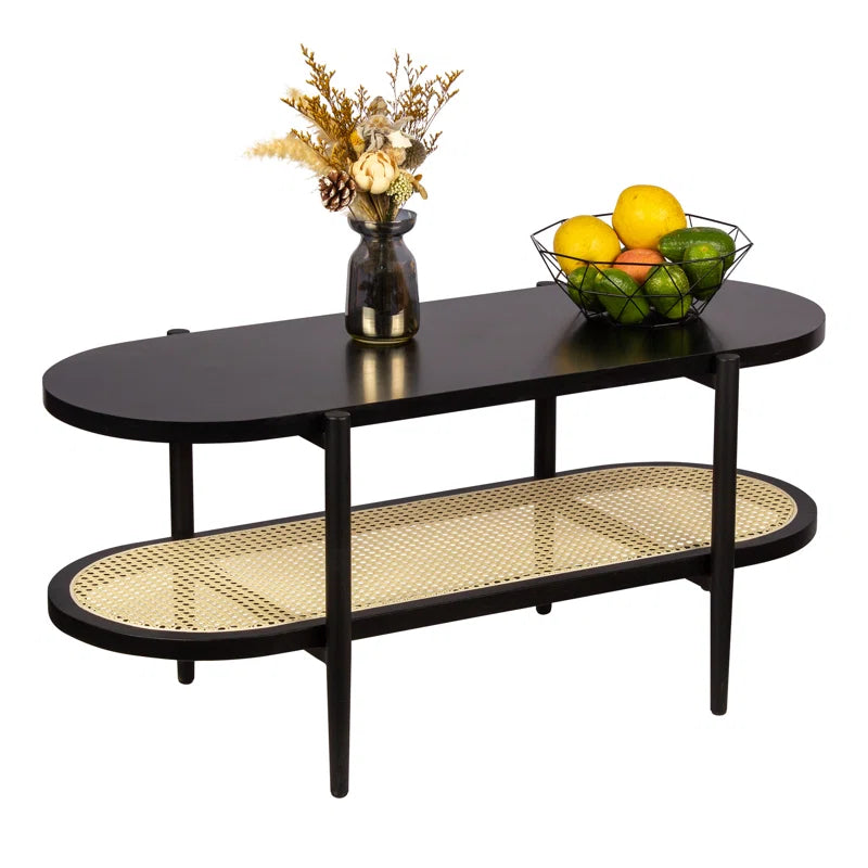 Cane & Wood Coffee Table with Storage