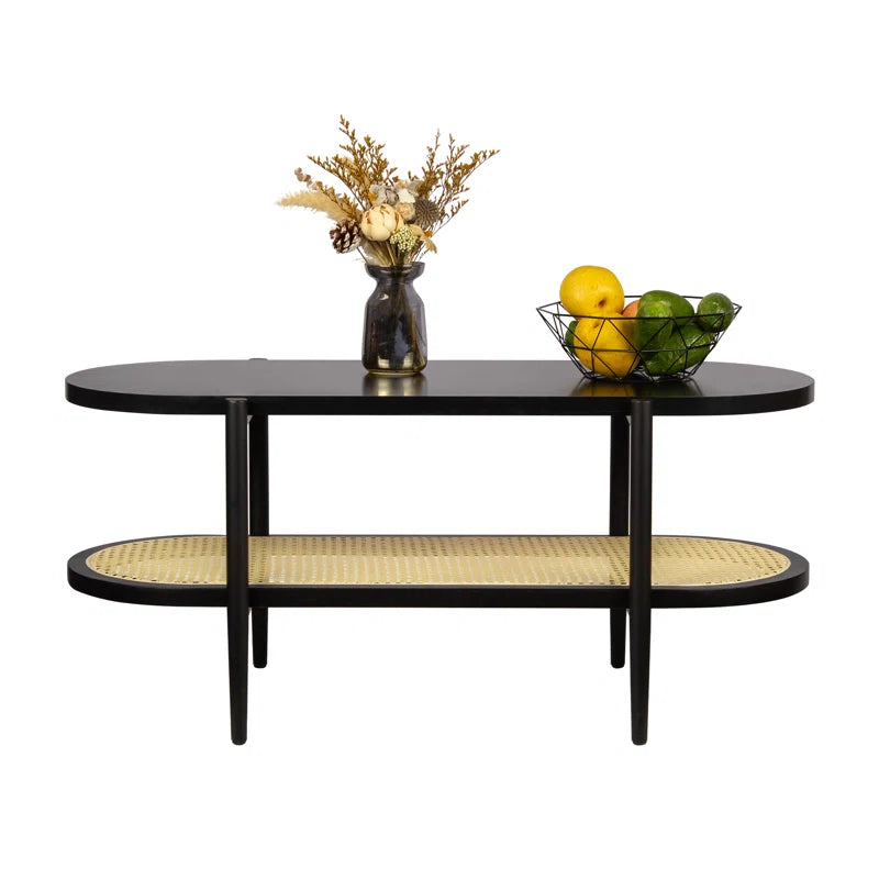 Cane & Wood Coffee Table with Storage